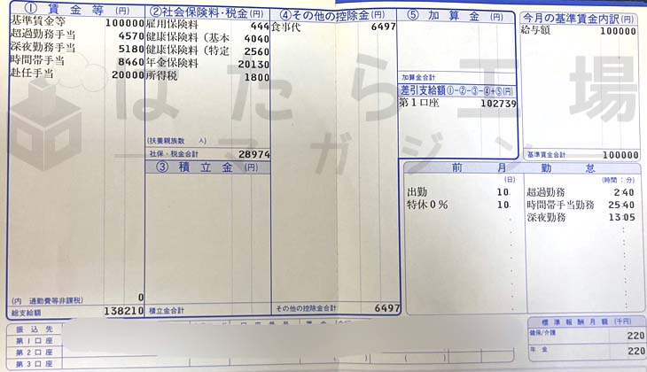 トヨタ期間工　初月の給与明細